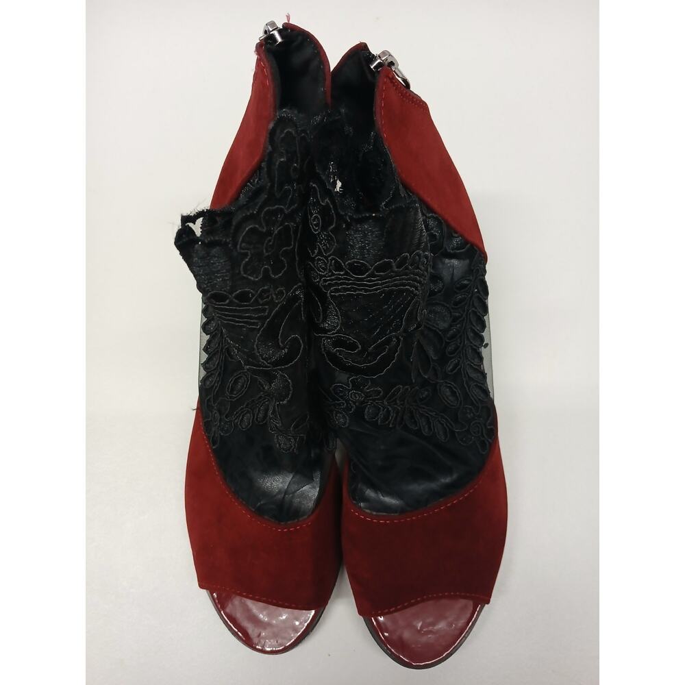 Multicolor (9.5) Peep-Toe Lace Accent Ankle Bootie Heels